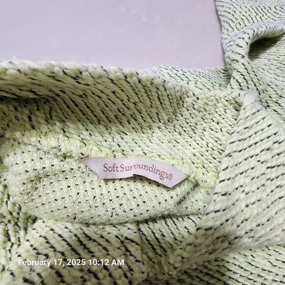 Soft Surroundings Small Cotton Green Black Marled Pullover Oversized 3/4 Sleeve - Picture 7 of 8